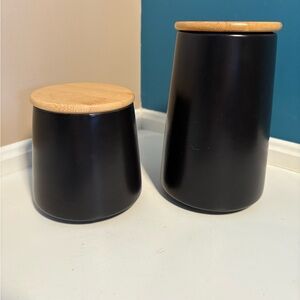 Black Canister Set with Wooden Lids
